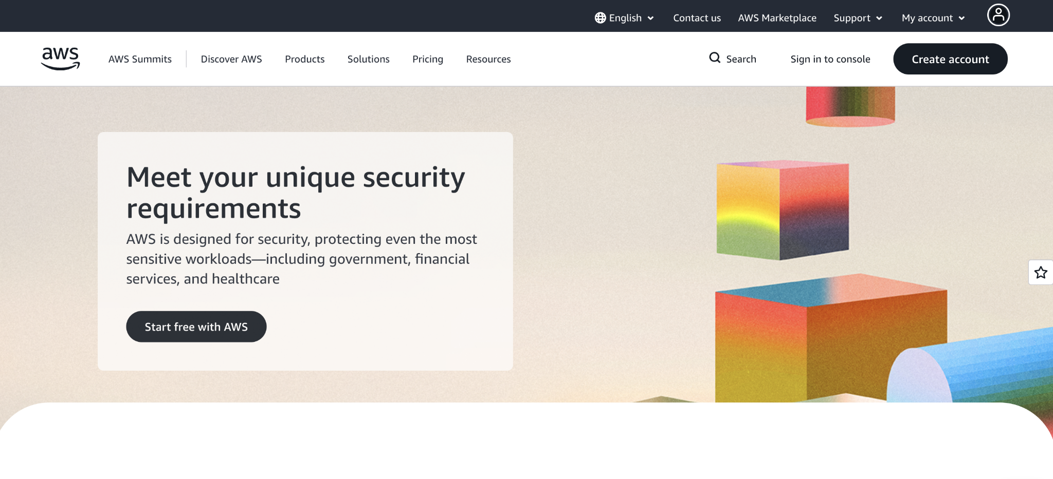 Amazon Web Services landing page