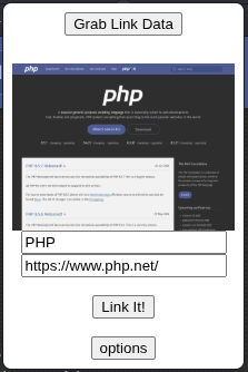 The result of clicking the grab link data button.