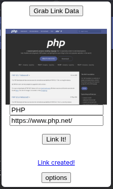 After clicking the link it button the extension responds with a link created link, where we can click and see the link in the directory.