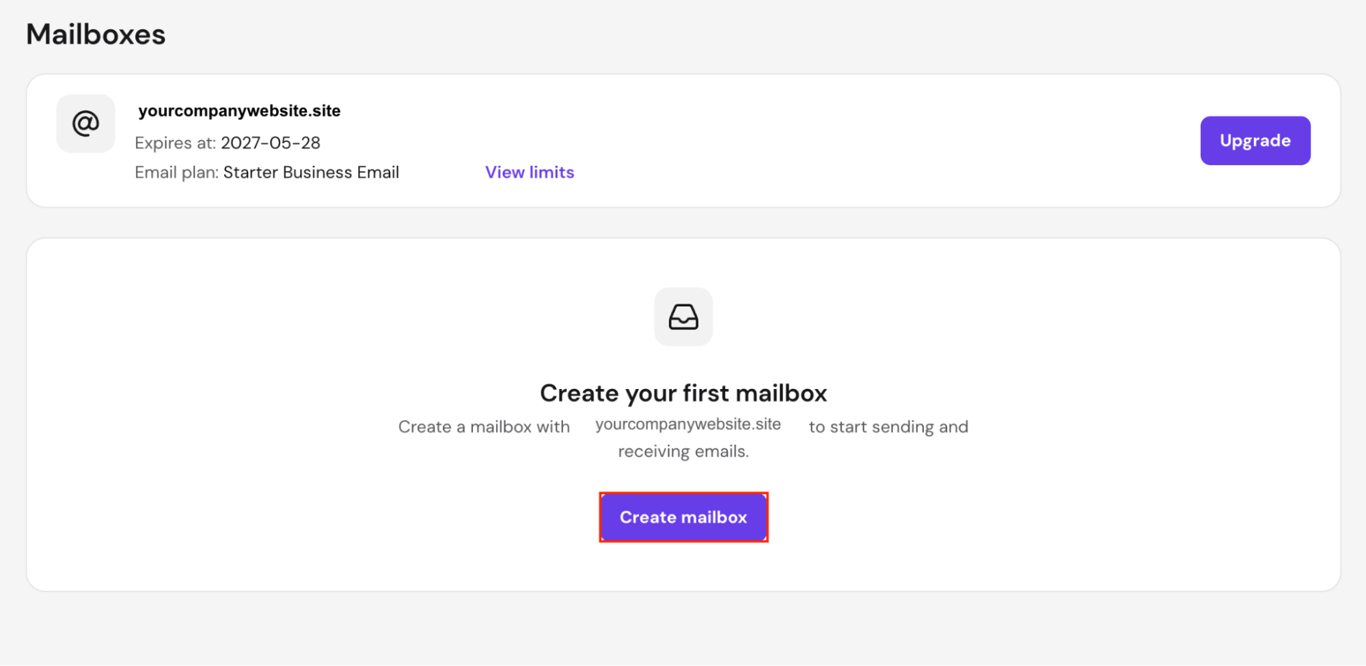Hostinger hPanel showcasing email hosting service.