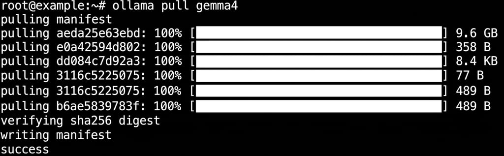 The gemma4 model pulling on Ollama