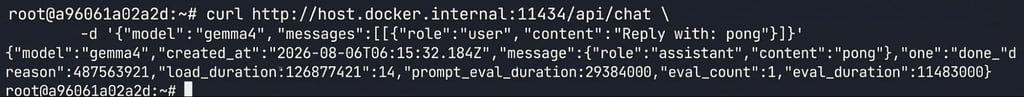A JSON response containing "pong" using curl