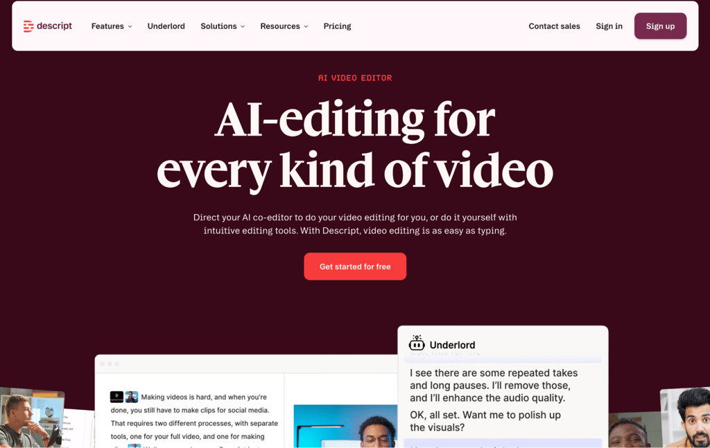 Descript homepage