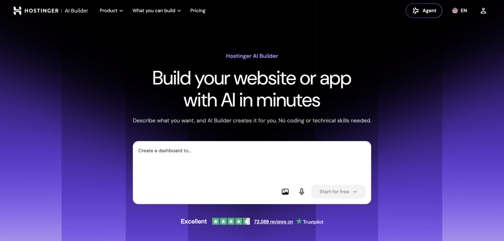 hostinger-ai-builder-landing-page Hostinger AI Builder's landing page