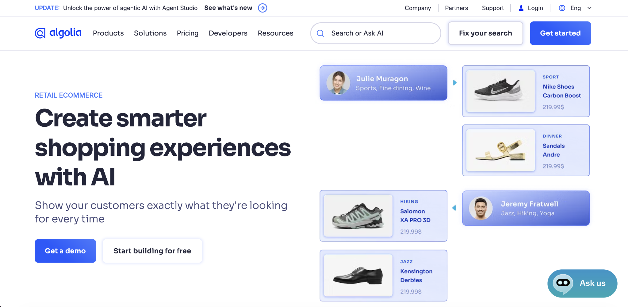 Algolia landing page