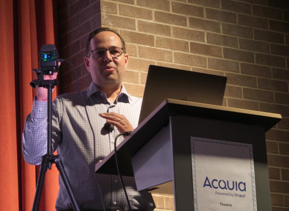 Aidan Foster speaking at the Southwestern Ontario Drupal Camp