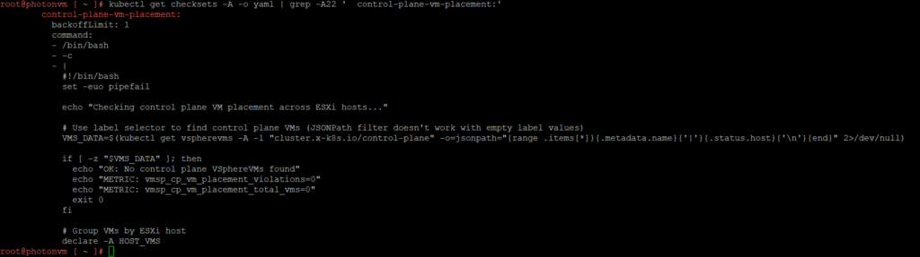 VMSP control-plane-vm-placement check script counting control plane VMs per ESXi host