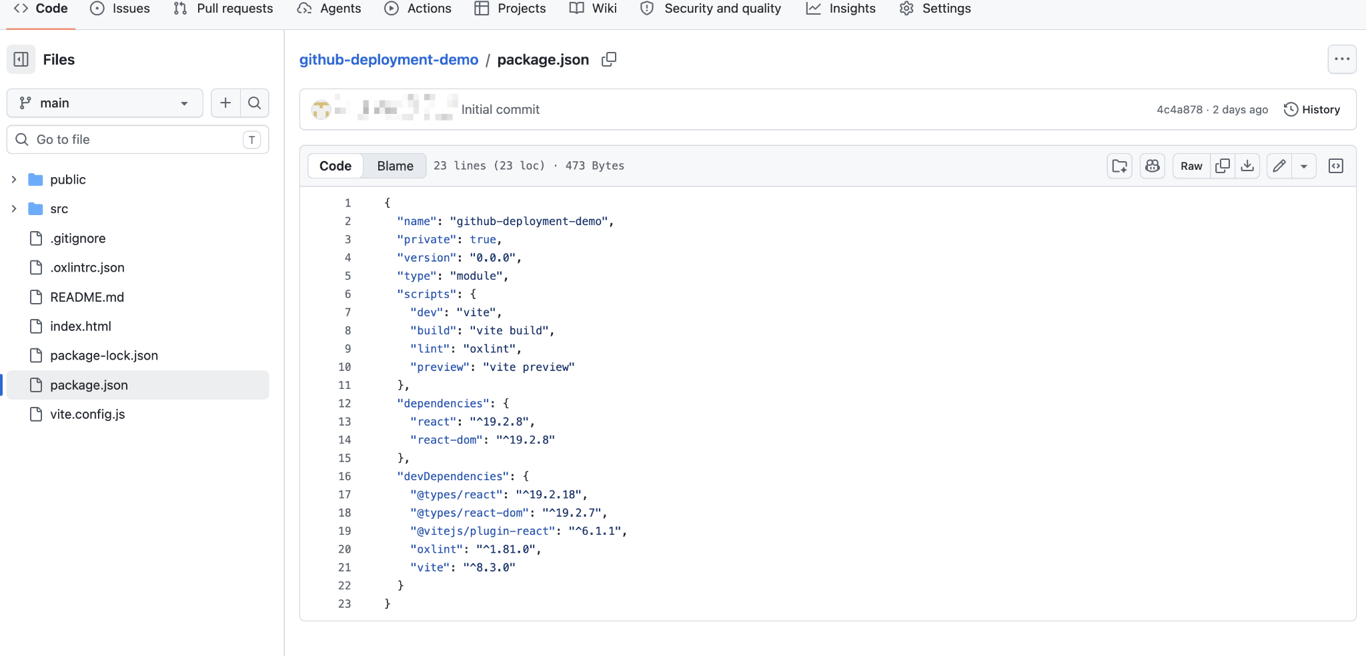 How to deploy from GitHub package.json in GitHub showing "build": "vite build" in the scripts section